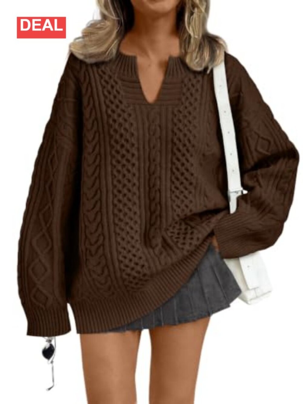 Oversized Cable Knit V-Neck Pullover Sweater Women Fall Winter
